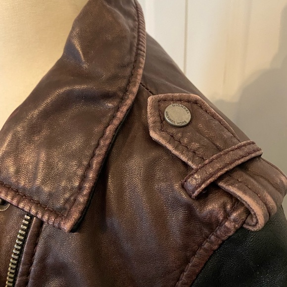 Michael Kors maroon/black leather moto jacket w/ gunmetal hardware -small - Picture 9 of 16